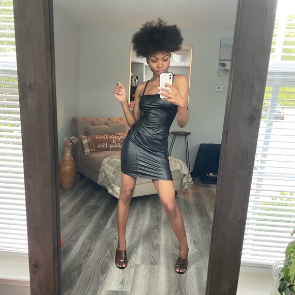 Black Faux Latex Mini Dress - Picture 4 of 9